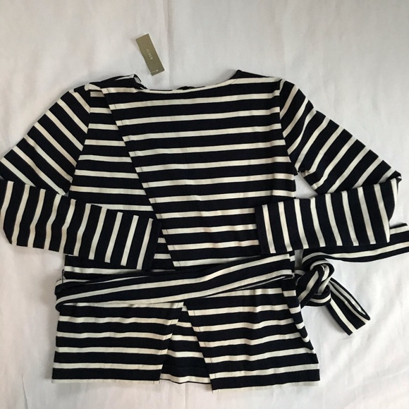 J. Crew Wrap Crewneck Top Navy White XXS - Picture 7 of 10